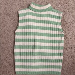 Vintage Green and White Striped Sleeveless Sweater
